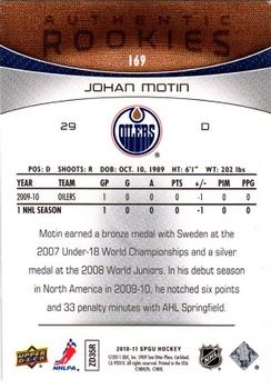2010-11 SP Game Used #169 Johan Motin  Back