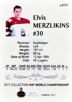 2016-17 AMPIR IIHF World Championship #LAT01 Elvis Merzlikins Back