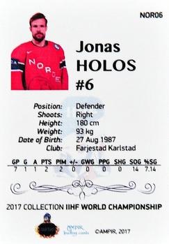 2016-17 AMPIR IIHF World Championship #NOR06 Jonas Holos Back
