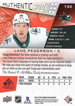 2021-22 SP Game Used - Red Jersey #192 Lane Pederson Back