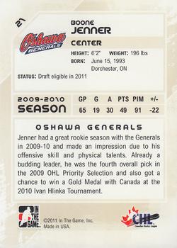 2010-11 In The Game Heroes and Prospects #21 Boone Jenner Back