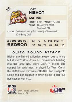 2010-11 In The Game Heroes and Prospects #26 Joey Hishon Back