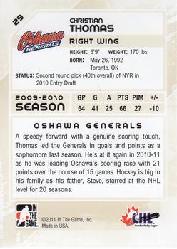 2010-11 In The Game Heroes and Prospects #29 Christian Thomas Back
