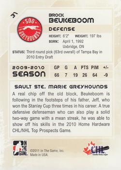 2010-11 In The Game Heroes and Prospects #31 Brock Beukeboom Back