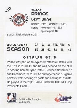 2010-11 In The Game Heroes and Prospects #170 Shane Prince Back