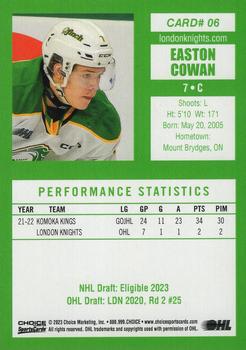 2022-23 Choice London Knights (OHL) #6 Easton Cowan Back