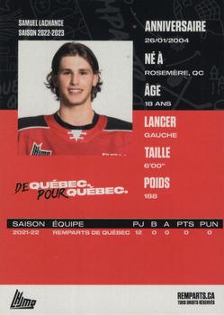 2022-23 Quebec Remparts (QMJHL) #NNO Samuel Lachance Back