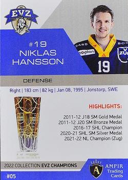 2021-22 AMPIR EV Zug Champions #5 Niklas Hansson Back