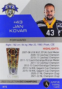 2021-22 AMPIR EV Zug Champions #15 Jan Kovar Back