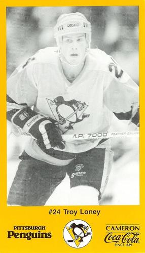 1988-89 Cameron Coca-Cola Pittsburgh Penguins #NNO Troy Loney Front