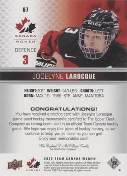 2022-23 Upper Deck Team Canada Juniors - Jersey #67 Jocelyne Larocque Back