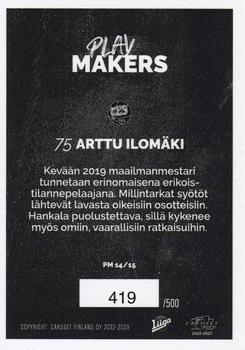 2022-23 Cardset Finland - Playmakers Blue #PM 14 Arttu Ilomäki Back