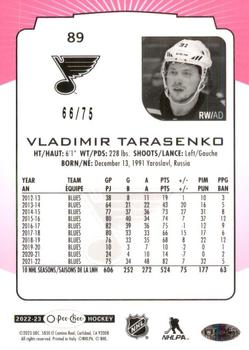 2022-23 O-Pee-Chee - Neon Pink Border #89 Vladimir Tarasenko Back