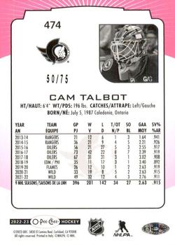 2022-23 O-Pee-Chee - Neon Pink Border #474 Cam Talbot Back