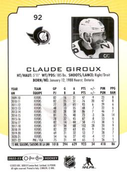 2022-23 O-Pee-Chee - Yellow Border #92 Claude Giroux Back