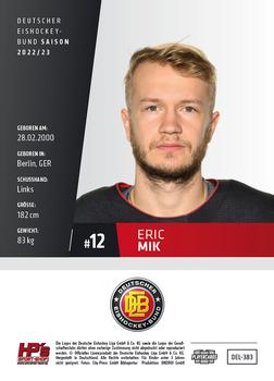 2022-23 Playercards (DEL) #383 Eric Mik Back
