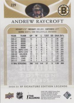 2020-21 SP Signature Edition Legends - Gold Foil #229 Andrew Raycroft Back