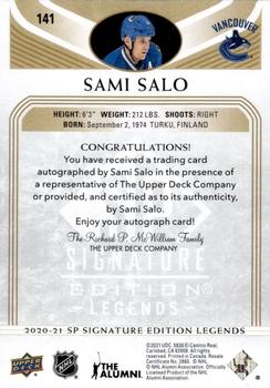 2020-21 SP Signature Edition Legends - Gold Spectrum Foil Autographs #141 Sami Salo Back