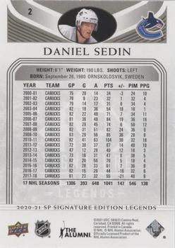 2020-21 SP Signature Edition Legends - Black #2 Daniel Sedin Back