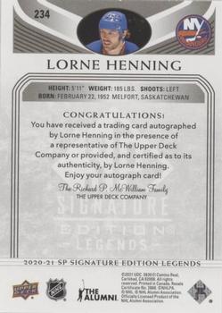 2020-21 SP Signature Edition Legends - Black #234 Lorne Henning Back