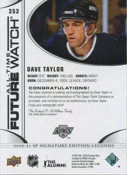 2020-21 SP Signature Edition Legends - Black #353 Dave Taylor Back