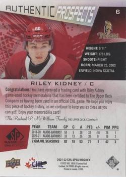 2021-22 SP Game Used CHL - Memorabilia Red #6 Riley Kidney Back