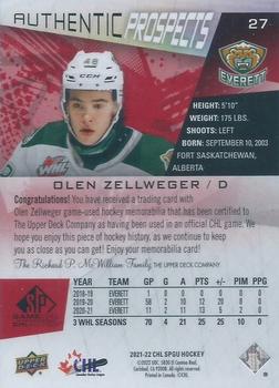2021-22 SP Game Used CHL - Memorabilia Red #27 Olen Zellweger Back