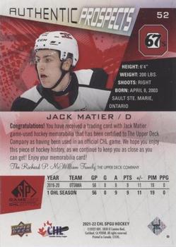 2021-22 SP Game Used CHL - Memorabilia Red #52 Jack Matier Back