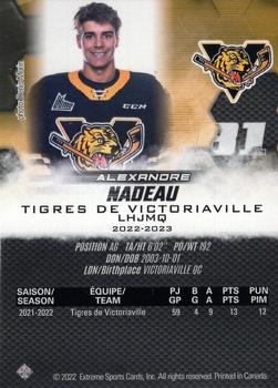 2022-23 Extreme Victoriaville Tigres (QMJHL) #NNO Alexandre Nadeau Back