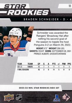 2022-23 Upper Deck NHL Star Rookies Box Set #11 Braden Schneider Back