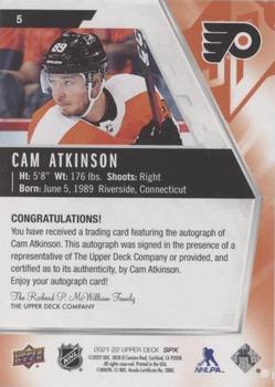 2021-22 SPx - Autographs #5 Cam Atkinson Back
