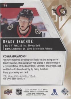 2021-22 SPx - Autographs #74 Brady Tkachuk Back
