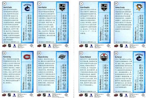2017-18 Upper Deck NHL China Games - Unseparated Panel #NNO Sidney Crosby / Drew Doughty / Wayne Gretzky / Bo Horvat / Anze Kopitar / Connor McDavid / Patrick Roy / Henrik Sedin Back