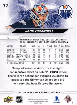 2023-24 Upper Deck #72 Jack Campbell Back