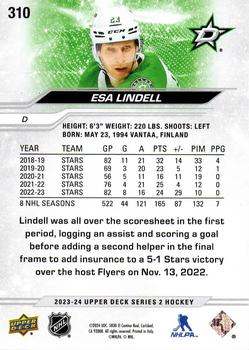 2023-24 Upper Deck #310 Esa Lindell Back