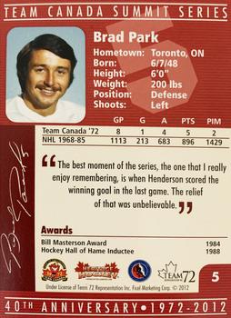 2012 Ficel Marketing Team Canada 1972 40th Anniversary - Signatures #5 Brad Park Back