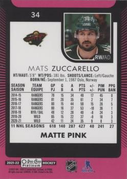 2021-22 O-Pee-Chee Platinum - Matte Pink #34 Mats Zuccarello Back