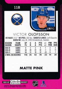 2021-22 O-Pee-Chee Platinum - Matte Pink #118 Victor Olofsson Back
