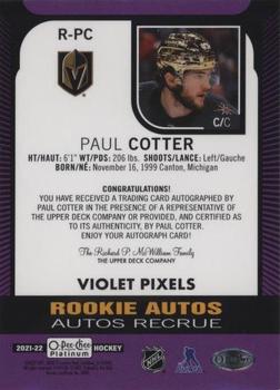 2021-22 O-Pee-Chee Platinum - Rookie Autographs Violet Pixels #R-PC Paul Cotter Back