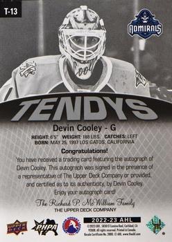2022-23 Upper Deck AHL - Tendys Autographs #T-13 Devin Cooley Back