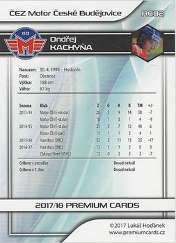 2017-18 Premium Cards WSM Liga - Rookie Gems #RC02 Ondrej Kachyna Back