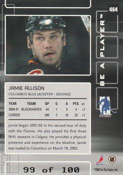 2001-02 Be a Player Update - 2001-02 Be a Player Memorabilia Update Sapphire #464 Jamie Allison Back