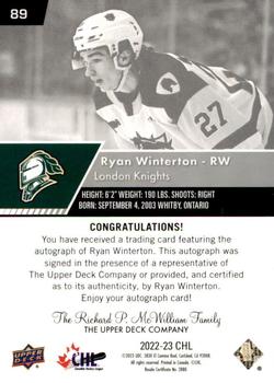 2022-23 Upper Deck CHL - Autographs #89 Ryan Winterton Back