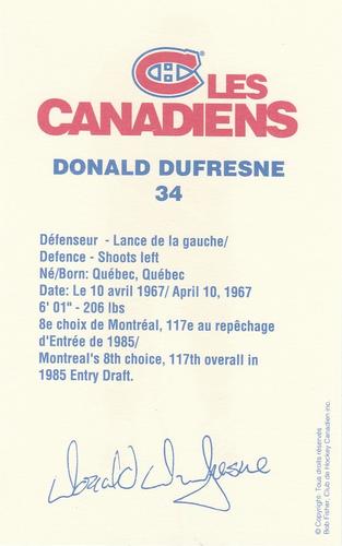 1989-90 Montreal Canadiens #NNO Donald Dufresne Back