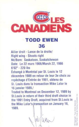 1989-90 Montreal Canadiens #NNO Todd Ewen Back