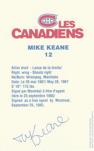 1989-90 Montreal Canadiens #NNO Mike Keane Back