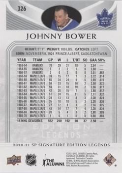 2020-21 SP Signature Edition Legends - Silver Script #326 Johnny Bower Back