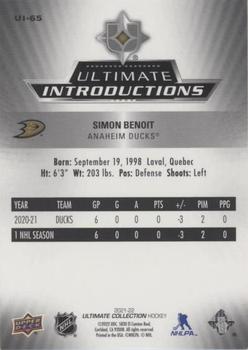 2021-22 Upper Deck Ultimate Collection - Ultimate Introductions #UI-65 Simon Benoit Back