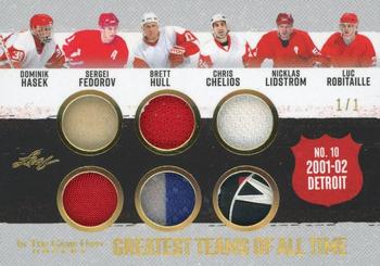 2022-23 Leaf In The Game Used - Greatest Teams of All Time Relics Gold Spectrum #GT-6 Dominik Hasek / Sergei Fedorov / Brett Hull / Chris Chelios / Nicklas Lidstrom / Luc Robitaille Front