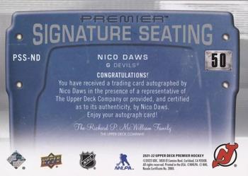 2021-22 Upper Deck Premier - Premier Signature Seats Rookies #PSS-ND Nico Daws Back
